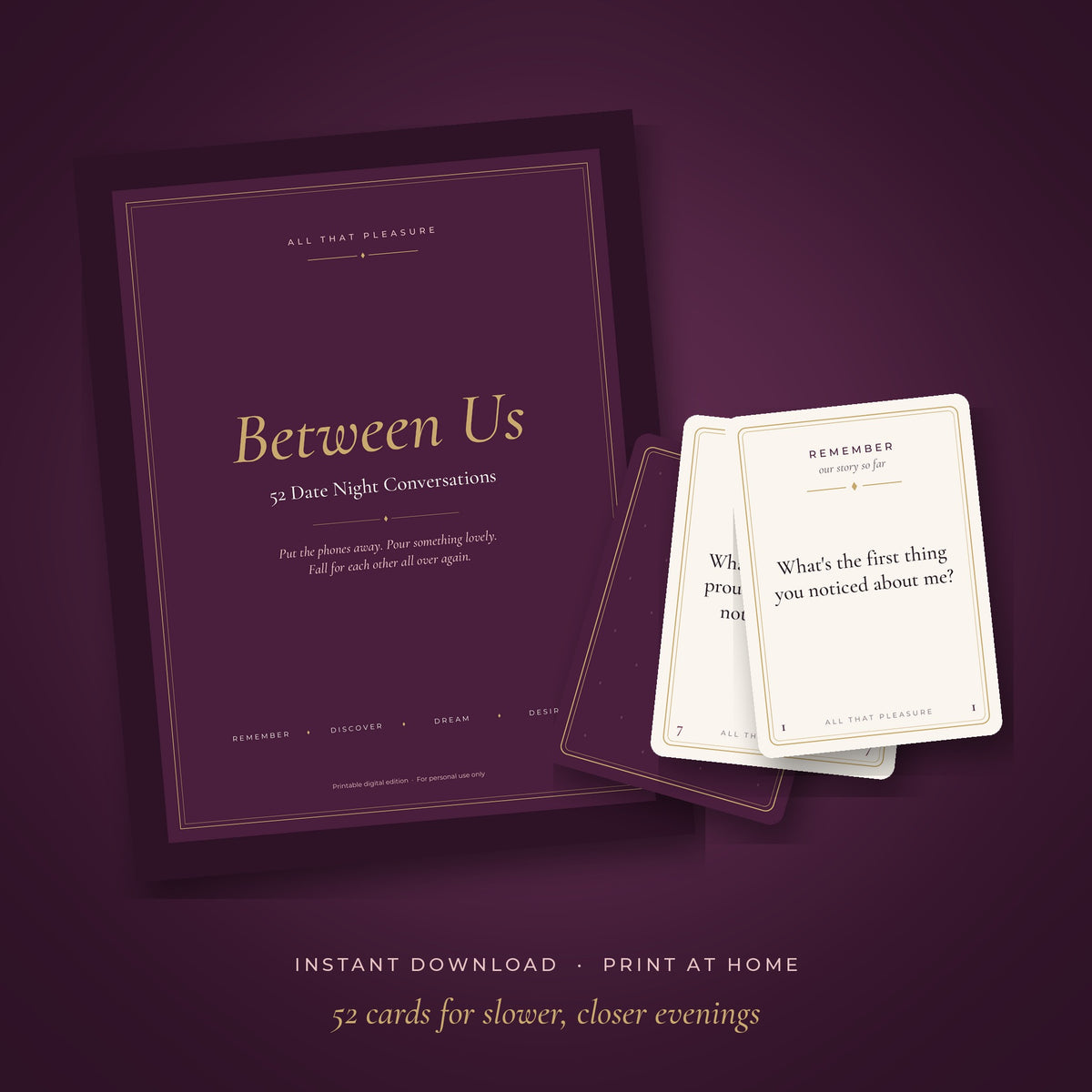 Between Us: 52 Date Night Conversation Cards (Printable)