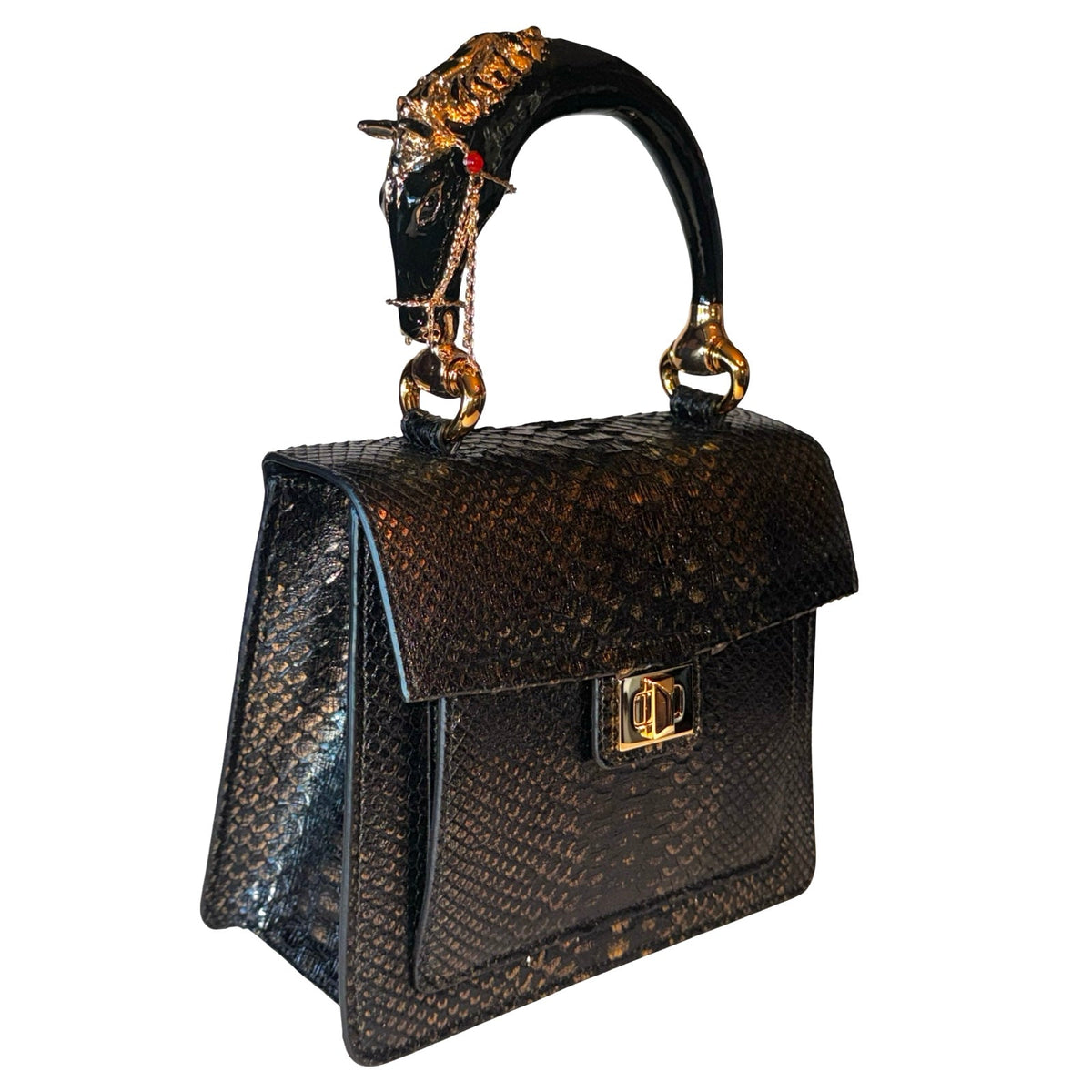 Noir d’Or Horse Handle Handbag
Authentic Black and Gold Python