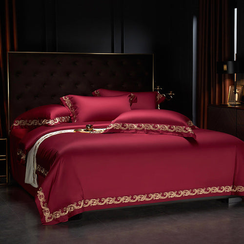 Anahi Embroidered Motif Border Egyptian Cotton Bedding Set | 3CARATS