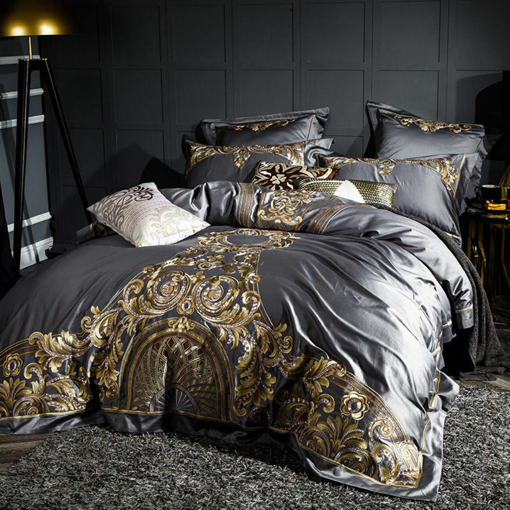 Lezkira Burgundy Red Embroidery Luxury Egyptian Cotton Duvet Cover | 3CARATS