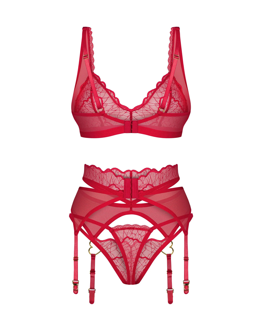 Obsessive Cupide Desir Sheer Bralette Thong Garter Belt Set