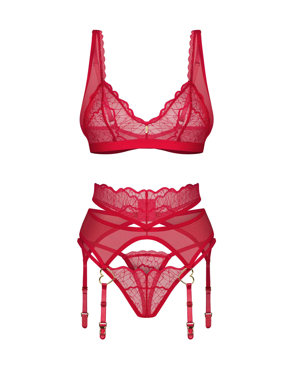 Obsessive Cupide Desir Sheer Bralette Thong Garter Belt Set