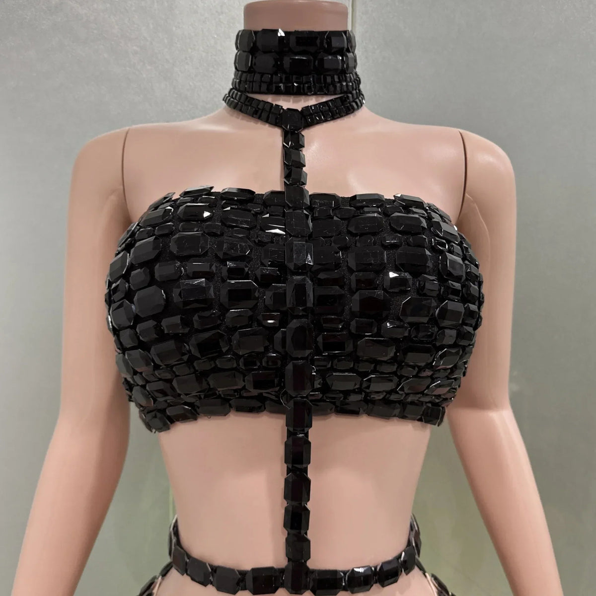 Vintage-Inspired Sparkly Rhinestones Two-Piece Backless Top And Mini Skirt Set