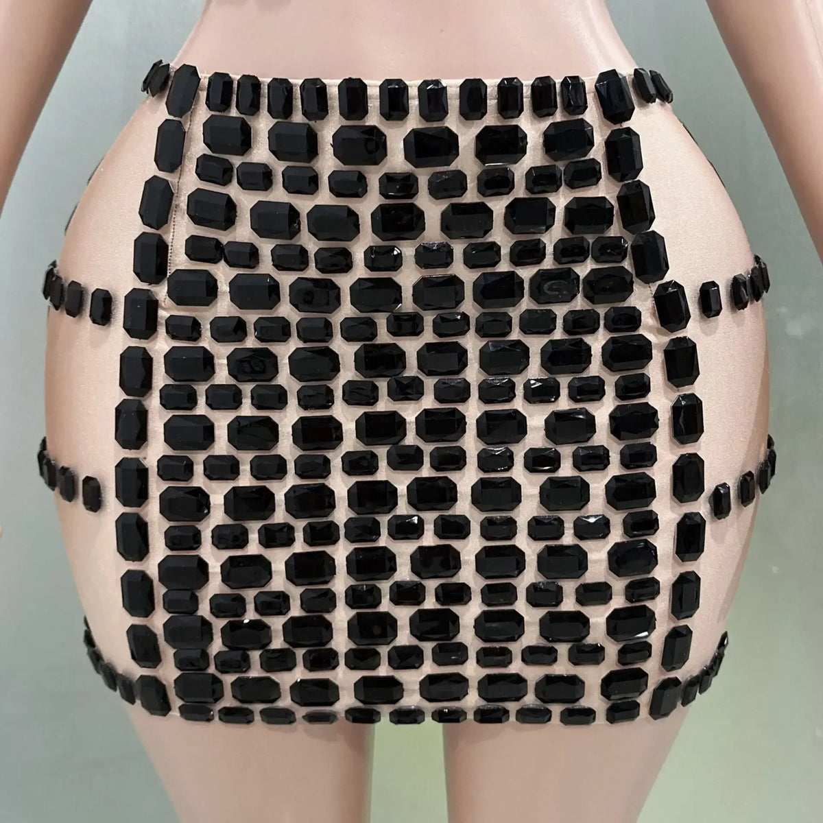 Vintage-Inspired Sparkly Rhinestones Two-Piece Backless Top And Mini Skirt Set