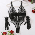 Sexy Bodysuits Polka Dot Mesh Flower Embroidery Lace Glove Backless Deep V Suspenders Sleeveless Bodysuits Charming Casual LE4A