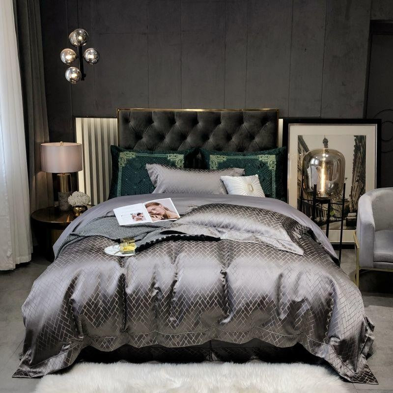 Talia Black Gold Cotton Satin Bedding Set | 3CARATS